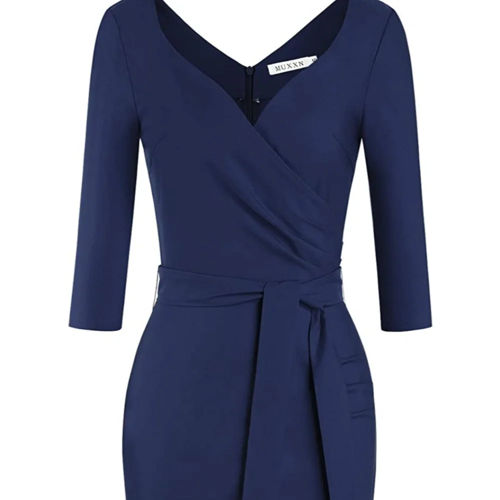 NWOT Faux Wrap V Neck Midi Dress - Picture 3 of 4